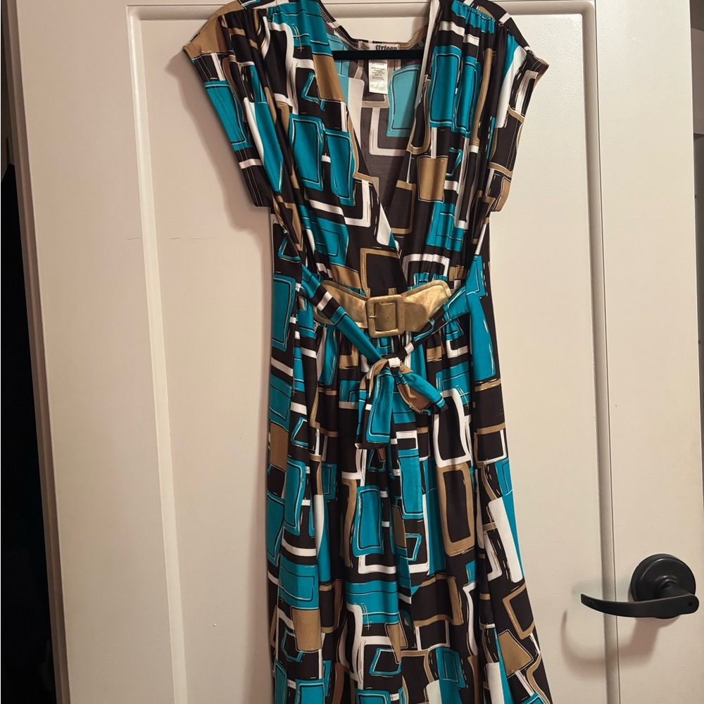 3sixteen Teal, Black & Gold Geometric Midi Dress - Picture 3 of 6